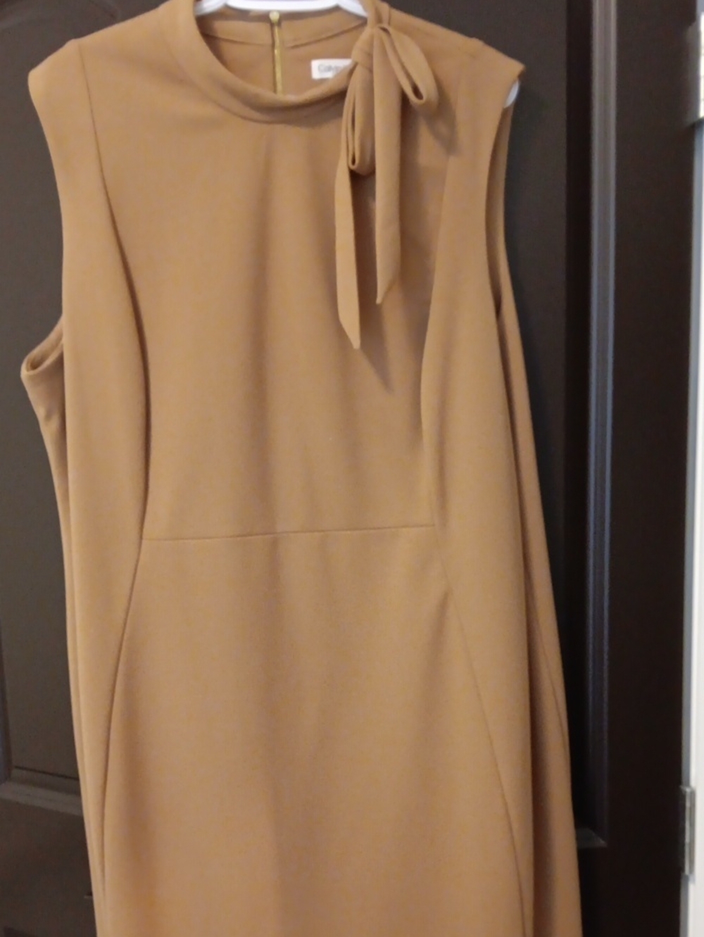 Calvin Klein Tan Sleeveless Dress with Neck Tie